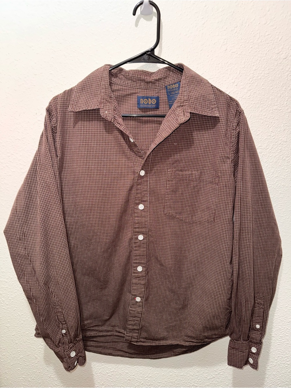 NOBO Y2K Men's Brown Micro-Check Button-Down Shirt